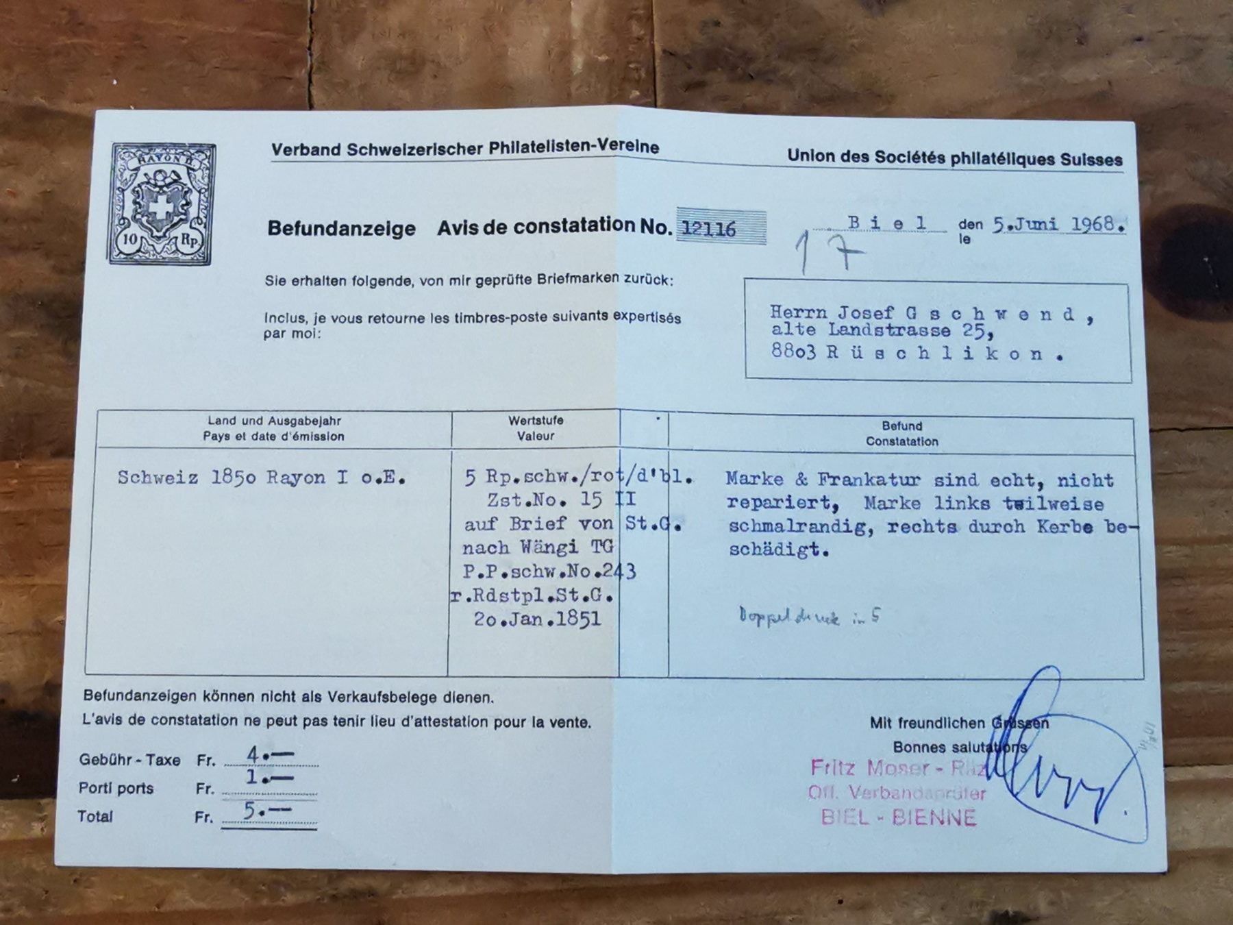 Alle Briefmarken: 15ll Brief Doppeldruck verschoben! – Gebraucht aus Wangen von Abartix 5
