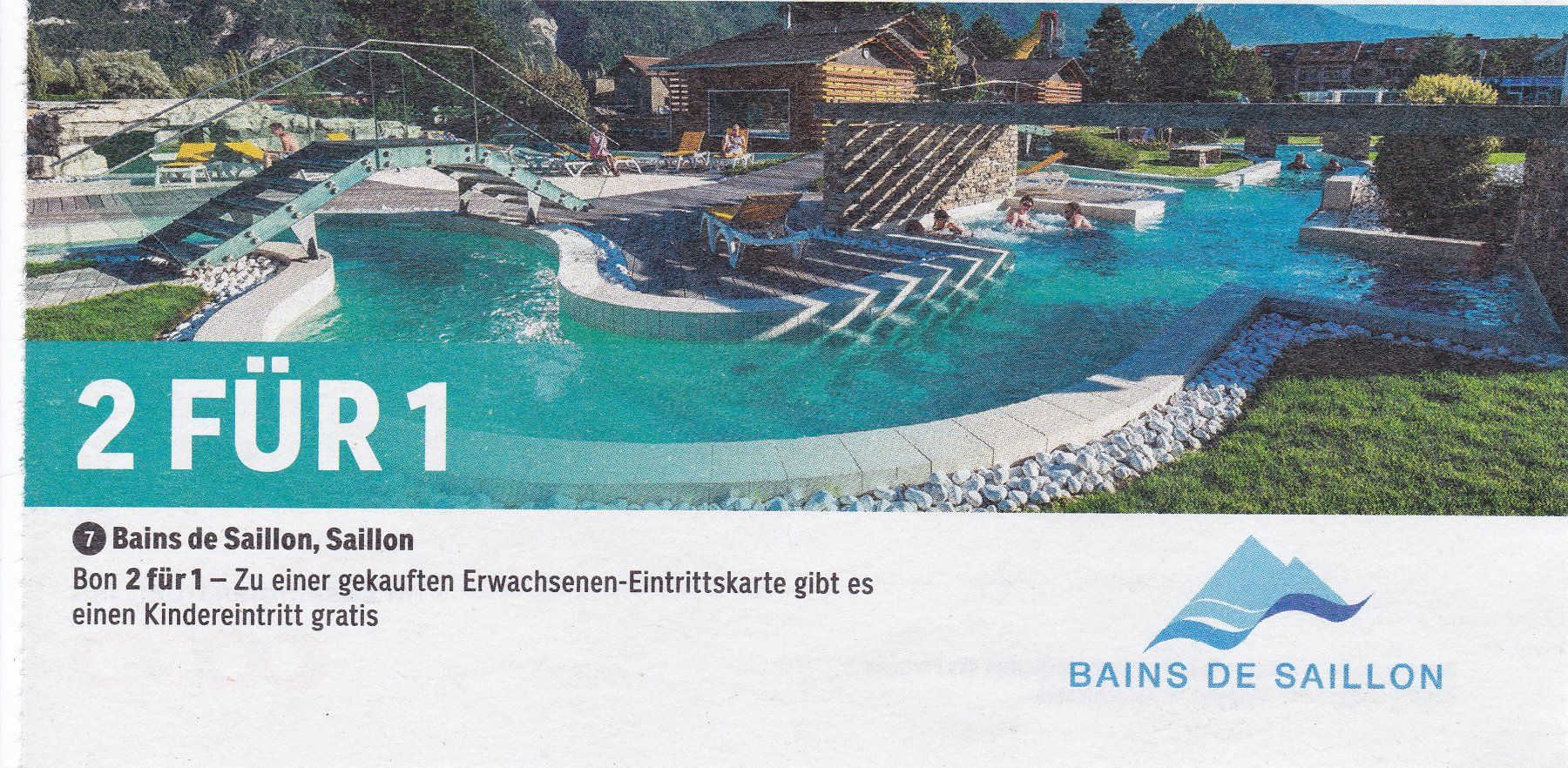 Buoni: Bon 2 für 1 Bains de Saillon – Nuovo (secondo la descrizione) da Schliern b. Köniz venduto da joni20