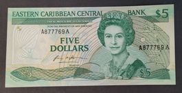 5 DOLLARS / OSTKARIBIK (Antigua) ND (1985-88) (BANKFRISCH)