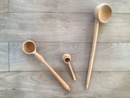 3 handgefertigte Schöpfkellen aus Holz, Raritäten