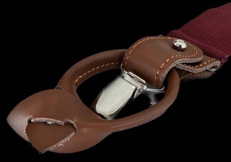 Altro in  Abbigliamento & Accessori: Hosenträger mit 3 Leder, 3 Knöpfe + 3 Clipse dunkelrot – Nuovo e nell'imballaggio originale da Gächlingen venduto da Hosentraeger.shop 2