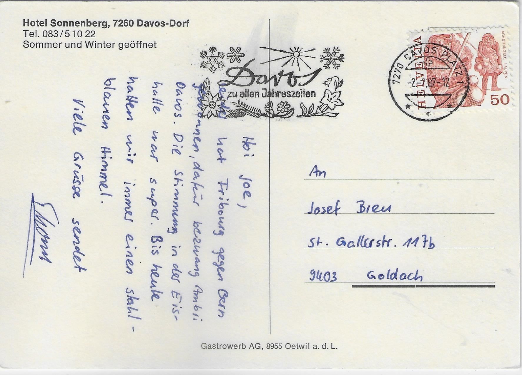 Cartes postales: Hotel Sonnenberg - Davos-Dorf – Antique à Ettingen par Kartenplanet 1