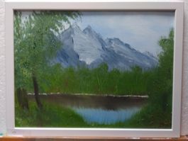 Oelgemälde 33cm x 43 Kunststoffwechselrahmen   Bergsee