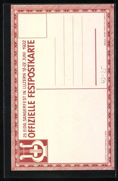 Cartoline postali: Luzern, Eidgen. Sängerfest 1922 – Usato da Berlin venduto da bartko-reher 1