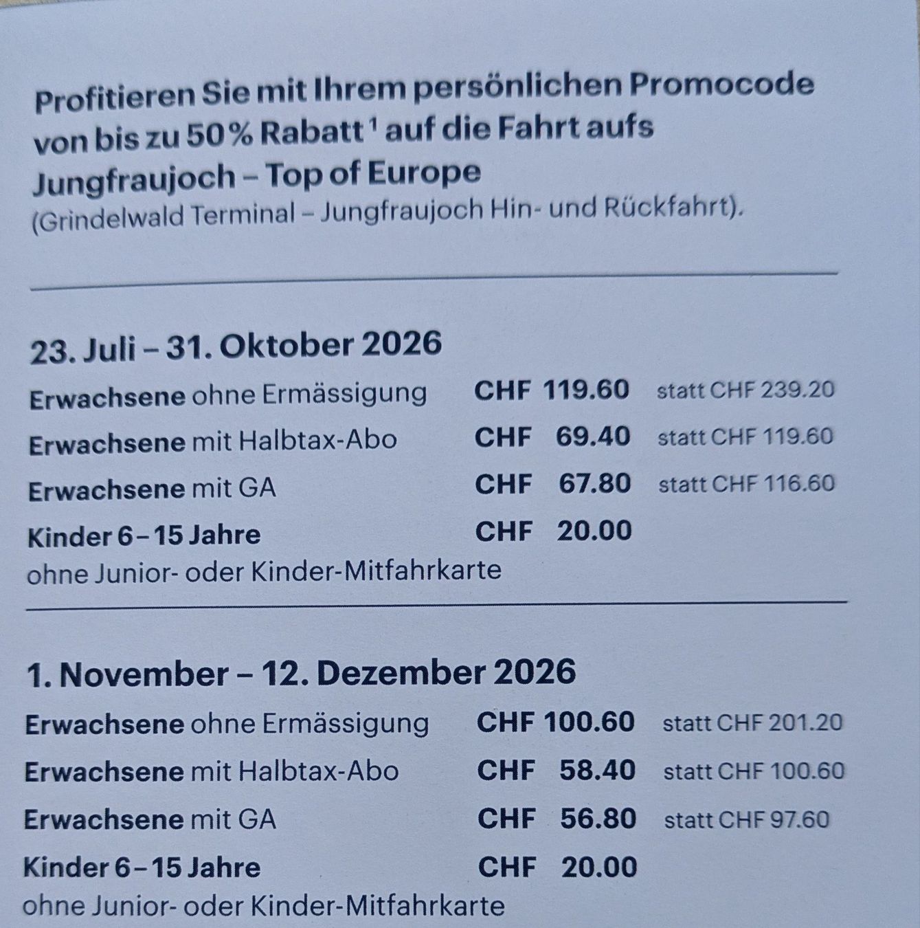 Buoni: Gutschein Jungfraujoch bis 50% Rabatt – Usato da Achseten venduto da plink 2