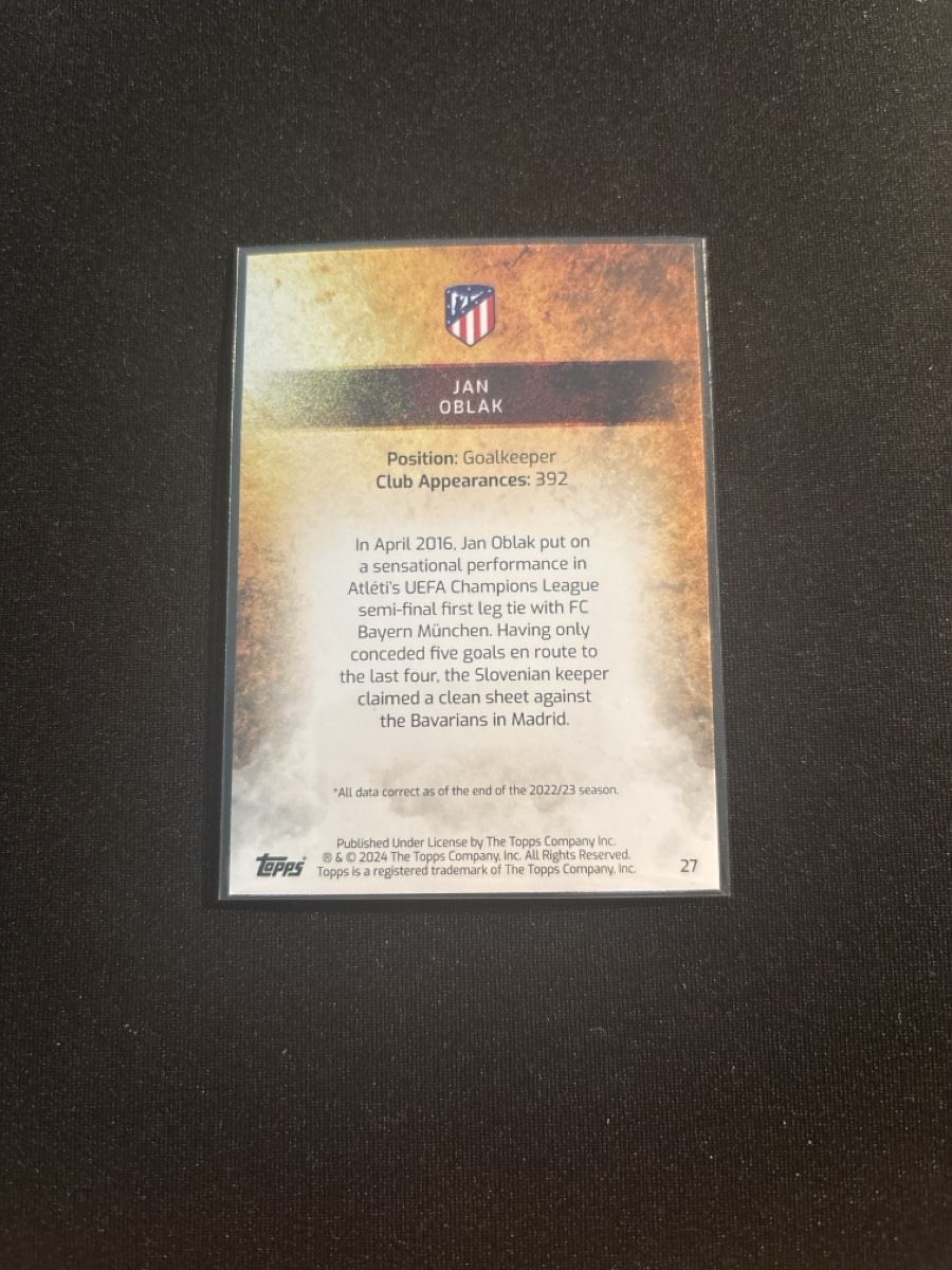 Topps Carte collezionabili: Jan Oblak - Topps - Atletico Madrid - Team Set – Usato da Kaiseraugst venduto da Baum_12 1