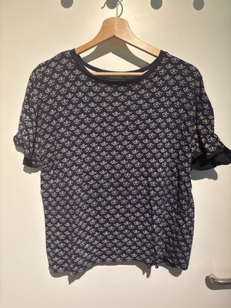 Dunkelblaues kurzes T-Shirt mit Boot-Print, Gr. M/L
