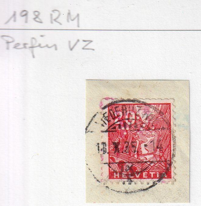 Alle Briefmarken: Perfin 198 RM, VZ Briefausschnitt – Gebraucht aus Basel von Bingis