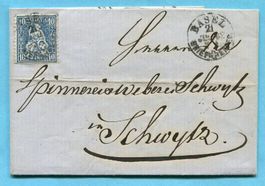 Faltbrief von Basel nach Schwytz 1868 mit Schiffsstempel
