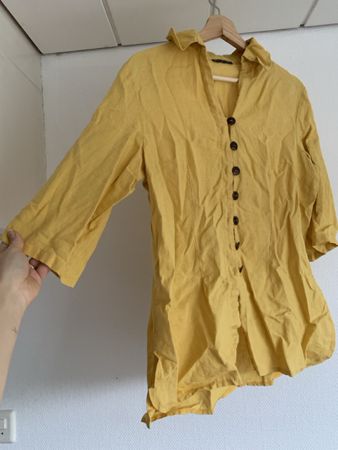 Yellow Button-Down Blouse 100% Linen from Italy