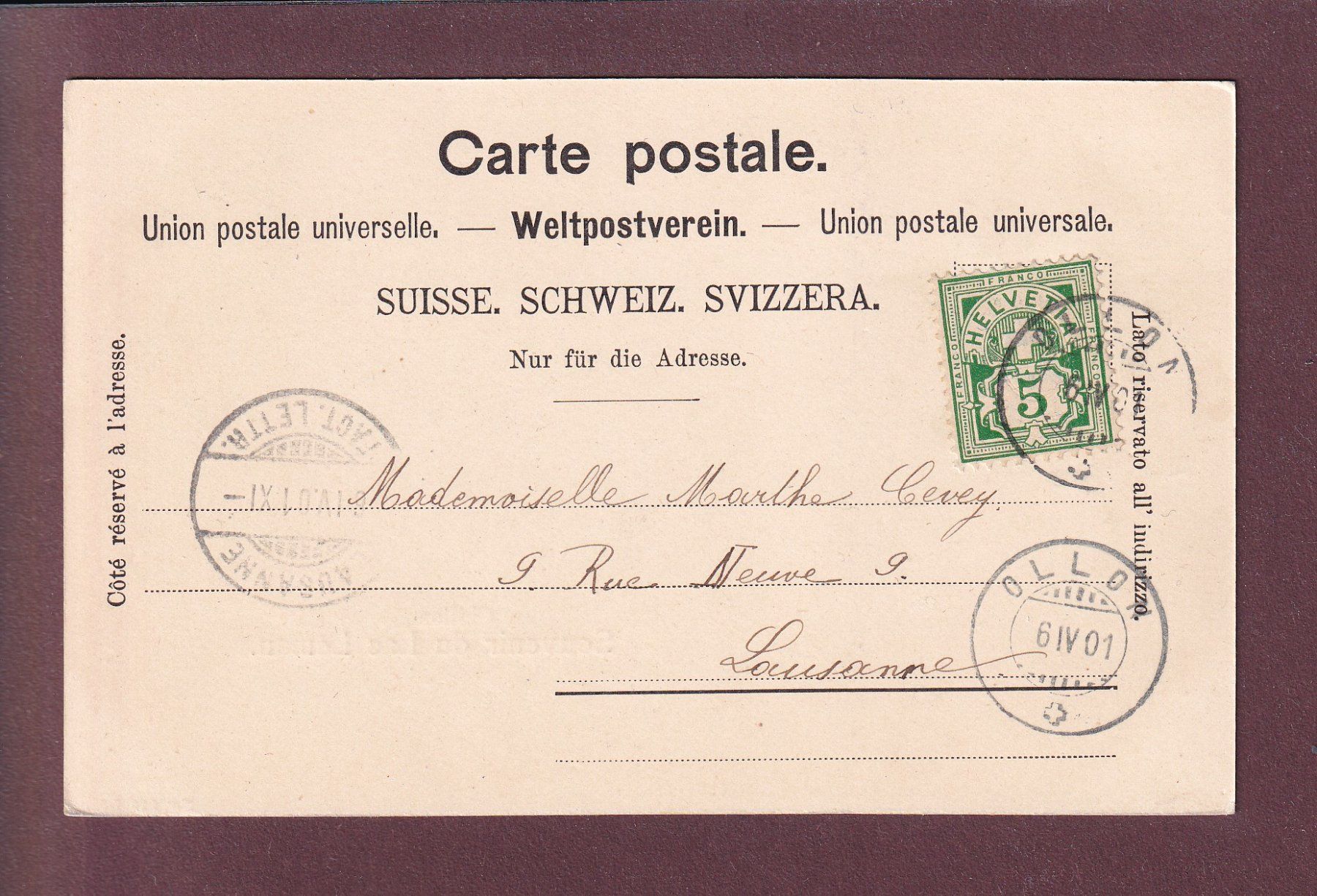 Cartoline postali: CHILLON - Dents du Midi - 1901 – Usato da Pully venduto da nicecards 1