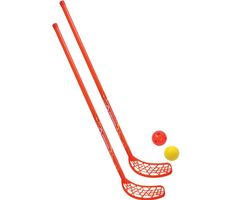 Fun-Hockey Set 2 Schläger, 1 Kunststoff-, 1 Schaumstoffball