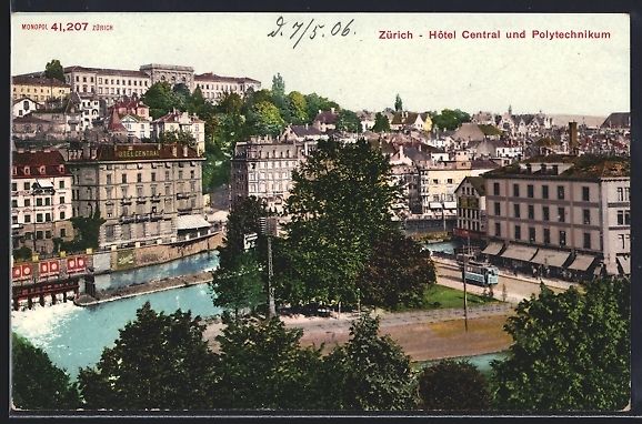 Cartoline postali: Zürich, Hotel Central und Polytechnikum – Usato da Berlin venduto da bartko-reher