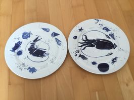 2 Teller mit Motiv Seafood, Lengsfeld Porzellan