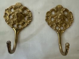 Wandhaken Messing mit Gesichtsverzierung Engel 2 Stk.