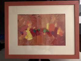 Abstraktes Ölgemälde auf Papier mit Rahmen terracotta