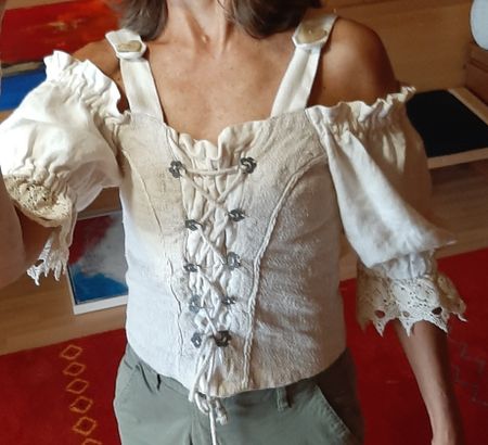 Dirndlbluse Leinen weiss/beige Grösse 36
