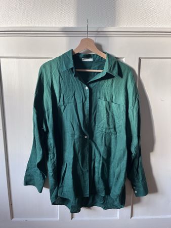 Grüne Leinenhose und Hemd Set, Grösse M, Sommer-Look