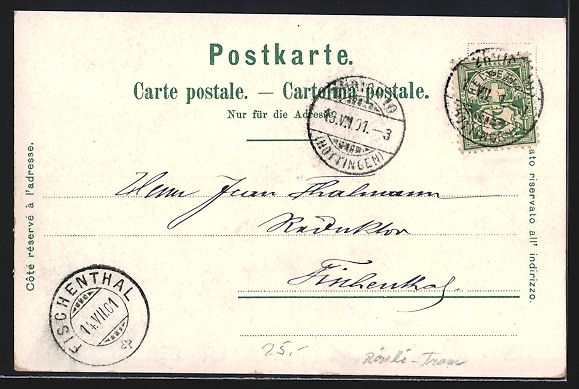 Cartoline postali: Litho Zürich, Escherdenkmal mit Bahnhof – Usato da Berlin venduto da bartko-reher 1
