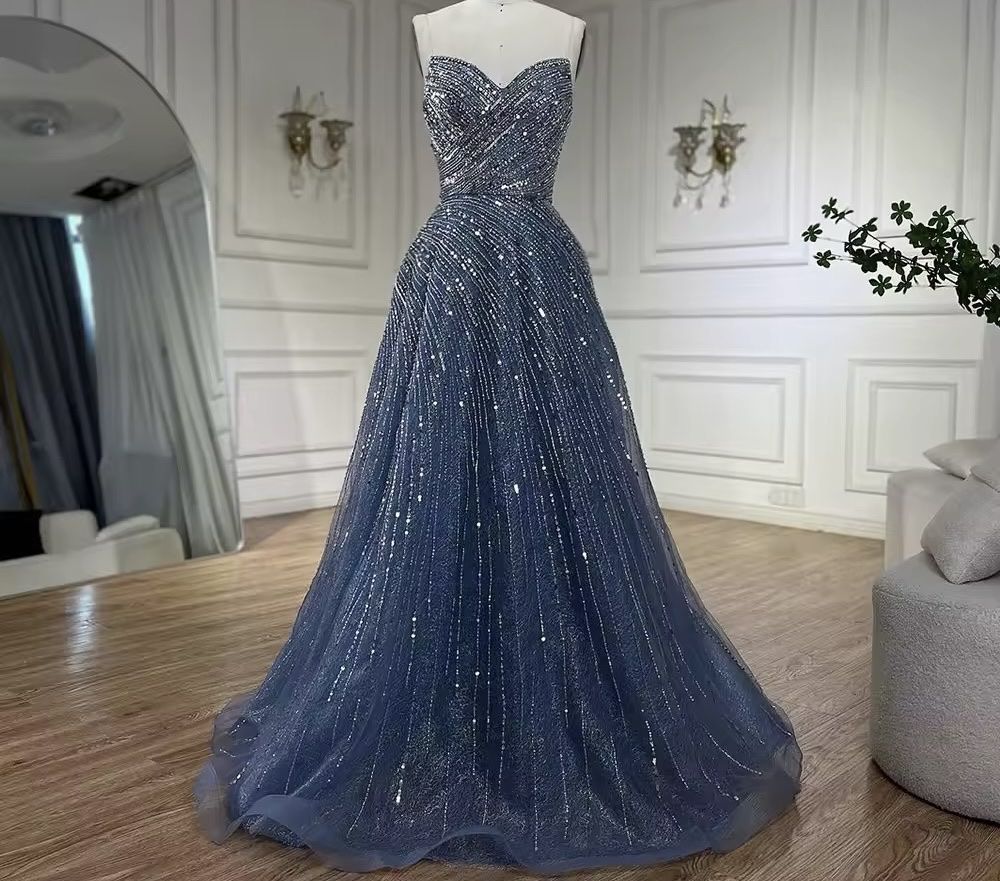 Vestiti: Evening Gown Blue Sequin Strapless Full Length Size M – Nuovo (secondo la descrizione) da Appenzell venduto da mir_rqn6 5