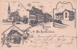Oberentfelden Lithografie 4 Bilder Bahnhof Gasthof Engel