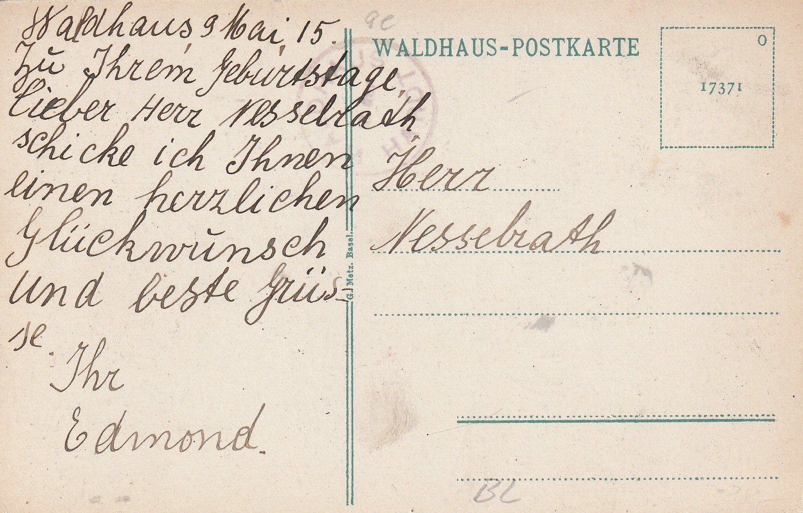 Ansichtskarten: Basel-Waldhaus-Rstaurant i.d.Hardt bei Basel-1915 – Gebraucht aus uttwil von Koehlerfred 1