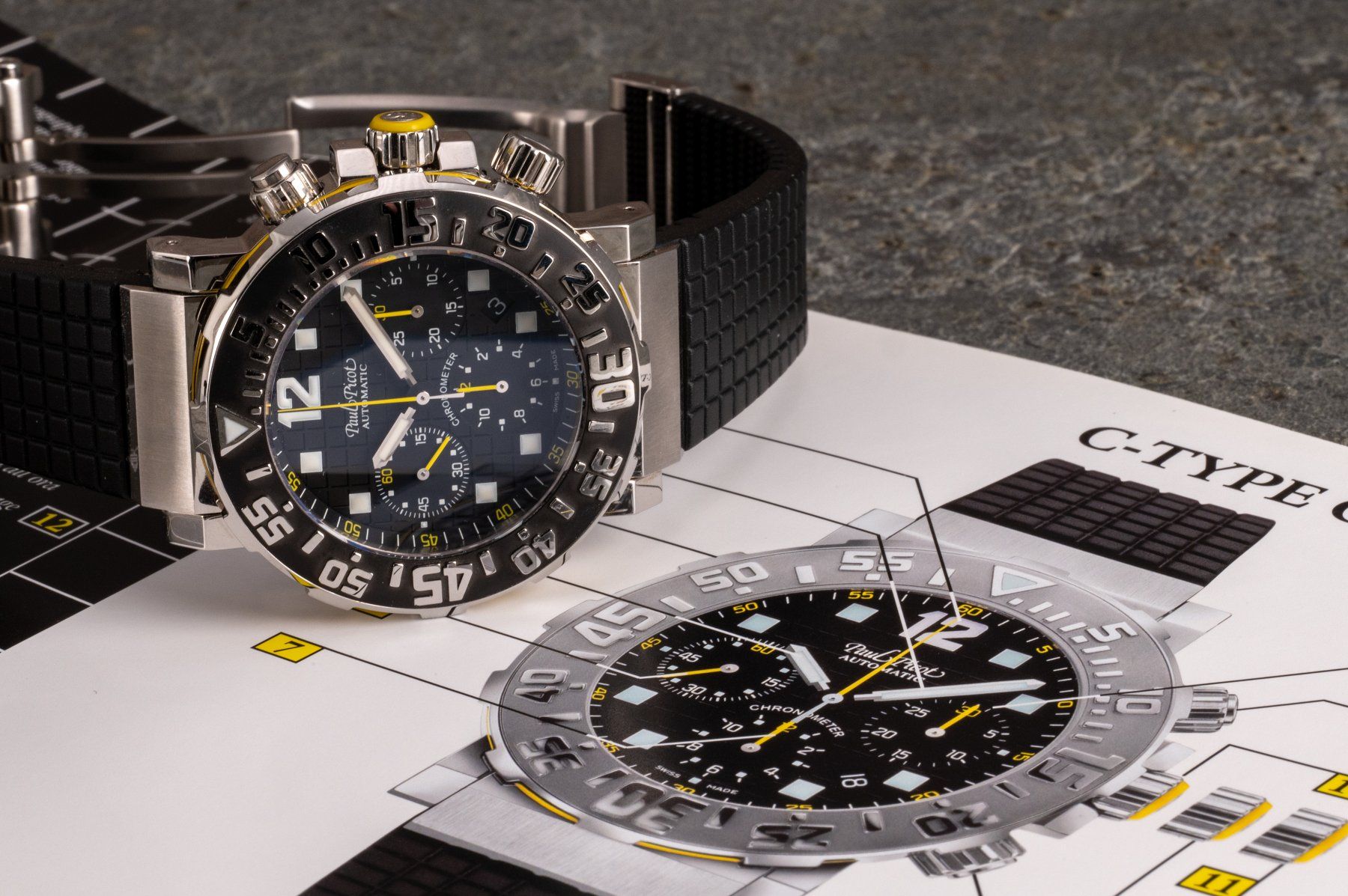 Paul Picot Orologi: Paul Picot C-Type Plongeur Chronograph - NOS - Full Set – Nuovo (secondo la descrizione) da Biel/Bienne venduto da Qlocker 4