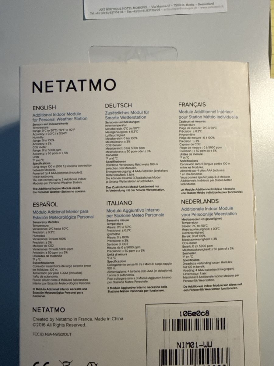 Netatmo Altro per la casa: Netatmo indoor modul originalverpackt & NEU – Nuovo e nell'imballaggio originale da Herrliberg venduto da Phipsi03 2