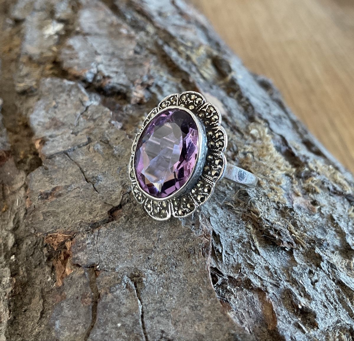Art Déco Silberring, Amethyst & Markasiten (1920–30) Gr.55🌸 (Gebraucht ...