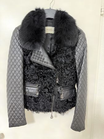 Damen Lederjacke mit echtem Fell – Schwarz – Grösse M