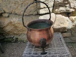 Chaudron en cuivre avec anse fer forgé état d'usage
