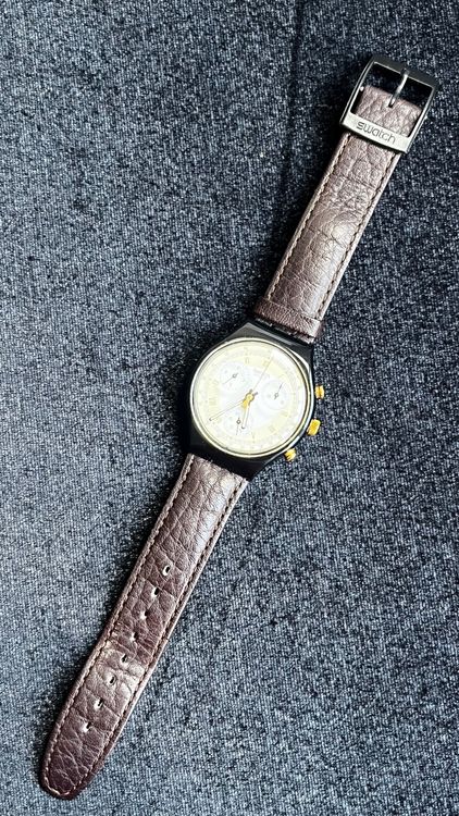 Swatch Orologi: Swatch  Uhr Chronograph  Lederband – Usato da Grenchen venduto da chththl 1