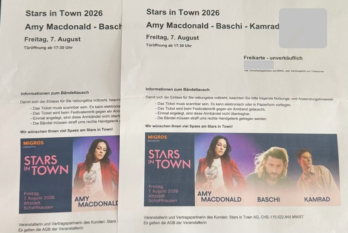 Biglietti: 2x Tickets Amy Macdonald- Baschi -Kamrad 07.08.26 – Nuovo e nell'imballaggio originale da Arbon venduto da yer_2jvv