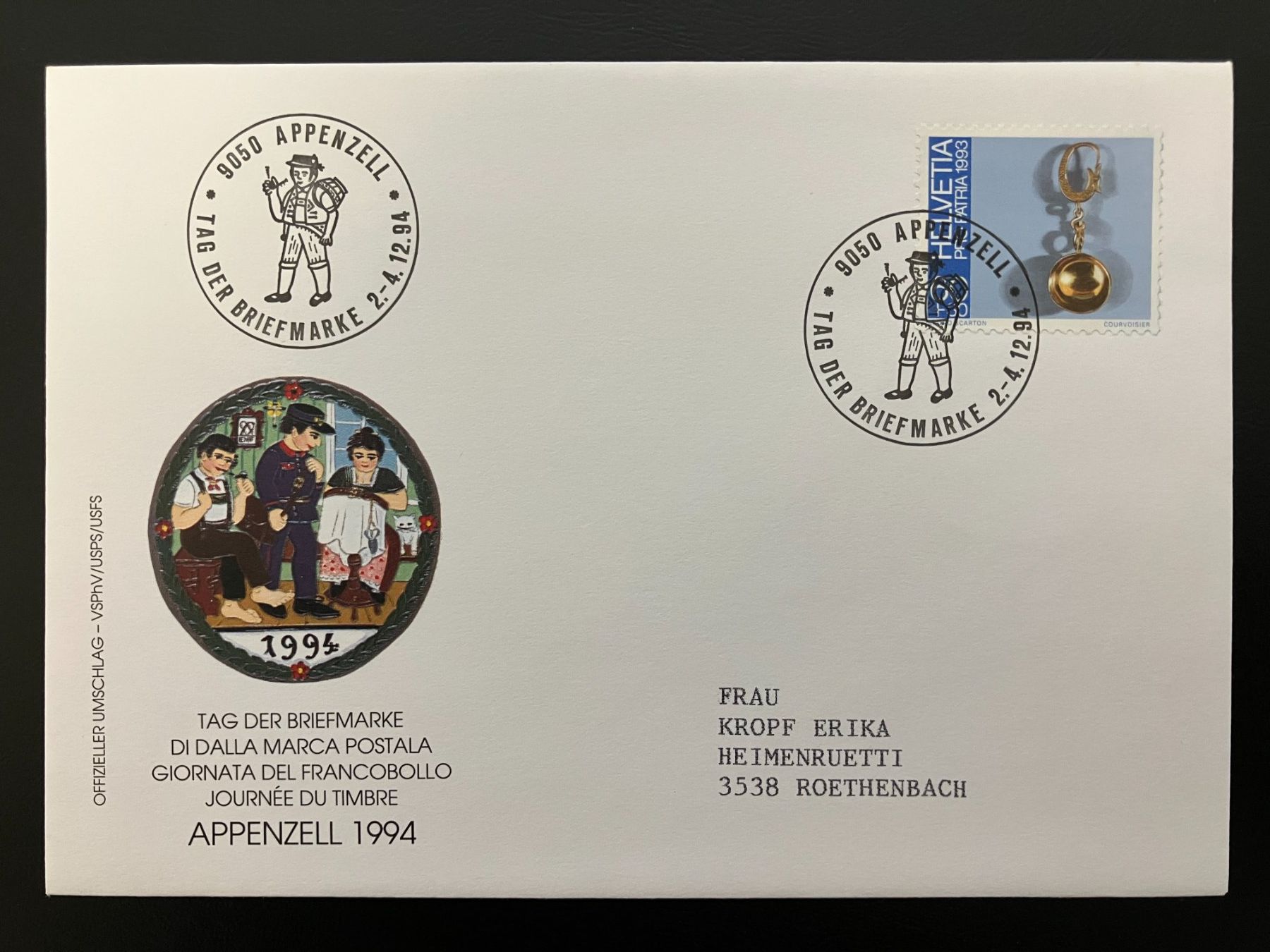 Tutti i francobolli: Couvert Tag der Briefmarke 1994 Appenzell – Usato da Solothurn venduto da Tomtom2910