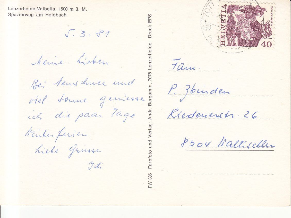 Cartoline postali: Lenzerheide 1981 – Usato da Bürglen TG venduto da StampGraf 1