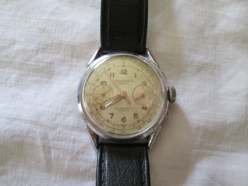 Cadran De Chronographe Suisse Doré à Chiffres Arabes - Occasion Vintage