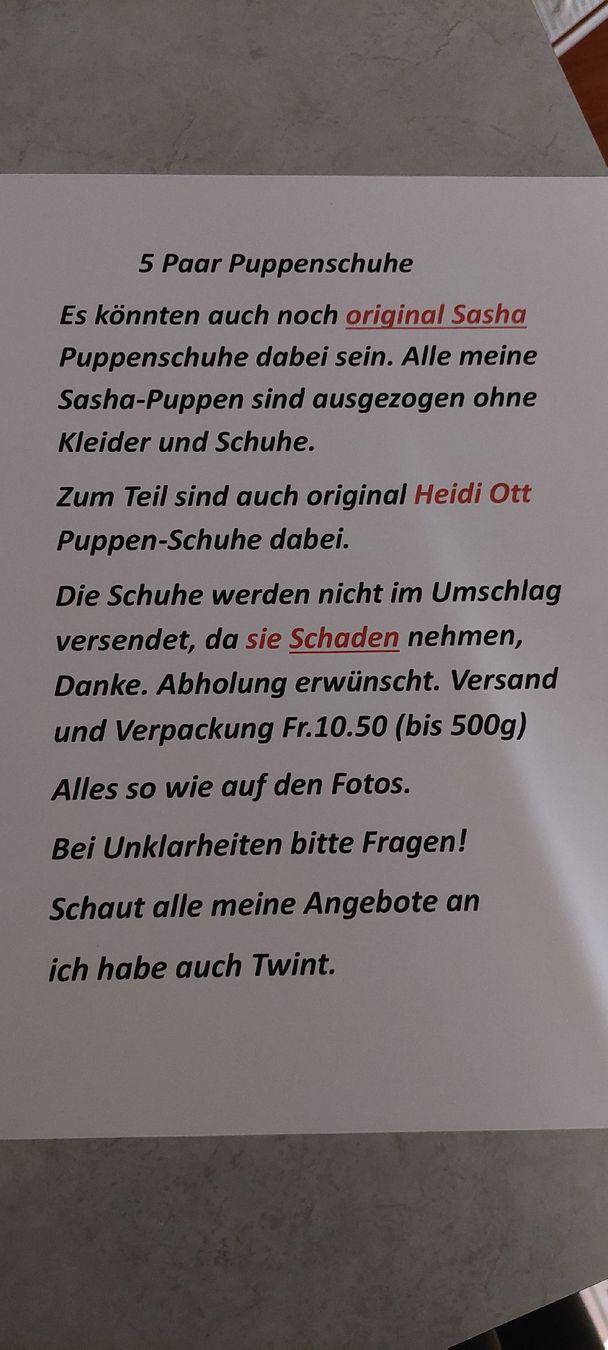 Sasha Morgenthaler Bambole: 5Paar Puppenschuhe H.Ott evt.SASHA – Usato da Muri AG venduto da nindo1 1