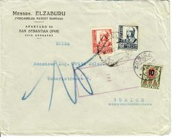 Brief aus Spanien nach Zürich 1938 mit Nachporto