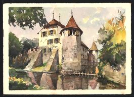 Künstler-AK Hallwil, Blick zum Schloss