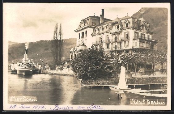 Cartoline postali: AK Merligen, Hotel Beatus, 1914 – Usato da Berlin venduto da bartko-reher