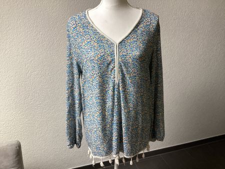 GOA Bluse Langarm Blumenmuster Weissborte Gr. L 100% Viskose