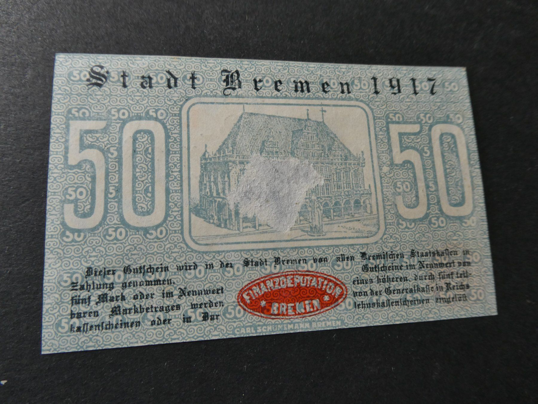 Banknoten: Dt. Reich,  Bremen,  Notgeldschein – Gebraucht aus Hinterforst von Rohusri 1