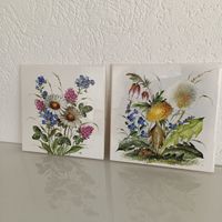 2 Keramikplättli mit Frühlingsblumen, Handbemalt!