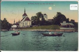 Arbon - Partie am See mit Kirche - Ruderboot - Litho