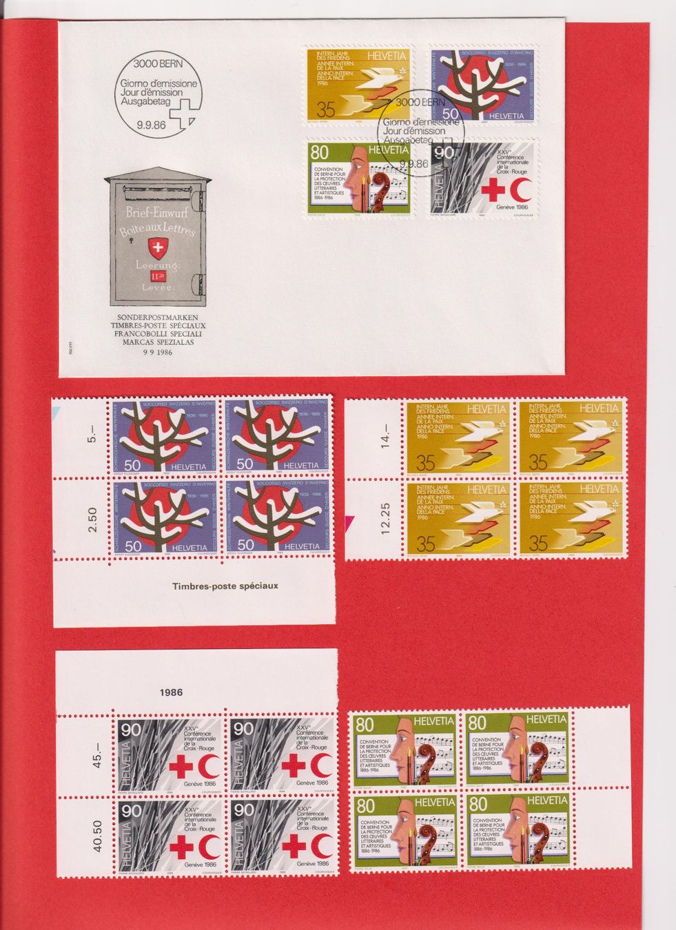 Tutti i francobolli: FDC 1986 ET & 4 x 4er Blöcke Postfrisch m. Tab – Usato da Oensingen venduto da Stro11