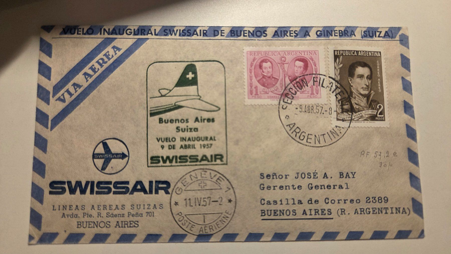 Tutti i francobolli: 1957 RF 57.2.f Buenos Aires - Genf – Usato da Arni AG venduto da Moth68