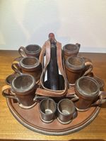 Service à vin cuir vintage avec 6verres et flasque