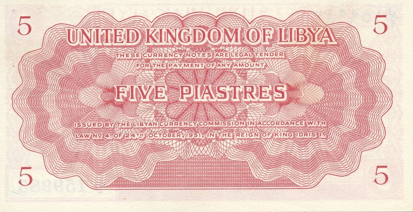 Banconote: Banknote Libyen 5 Piastres 1951 – Nuovo (secondo la descrizione) da Trasadingen venduto da Traadinger 1