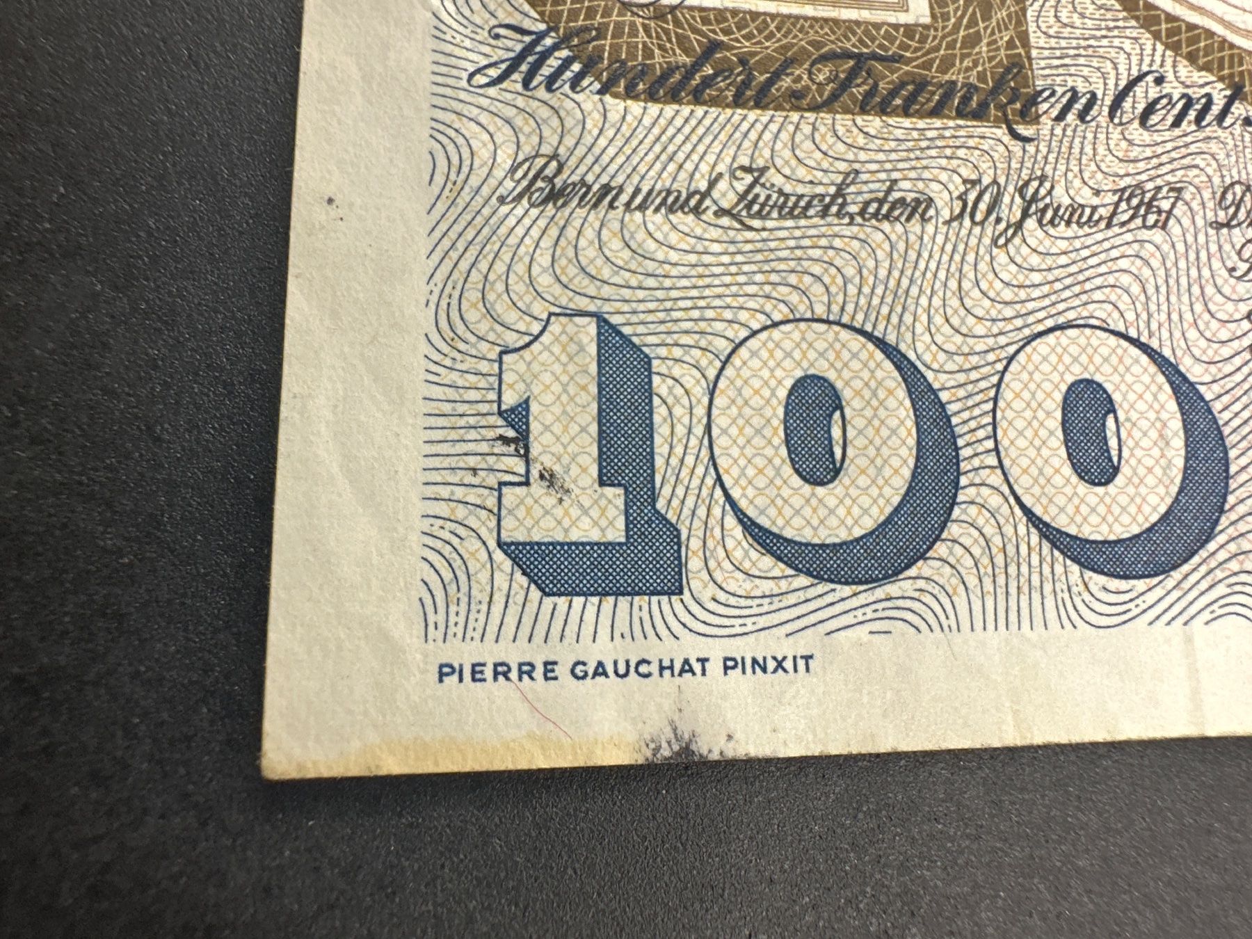 Banknoten: 100 Fr. - Note Schweiz 1967 – Gebraucht aus Herisau von herau 2