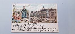 AK Litho Gruss aus Basel Rathaus Marktplatz Basler 1899 BL